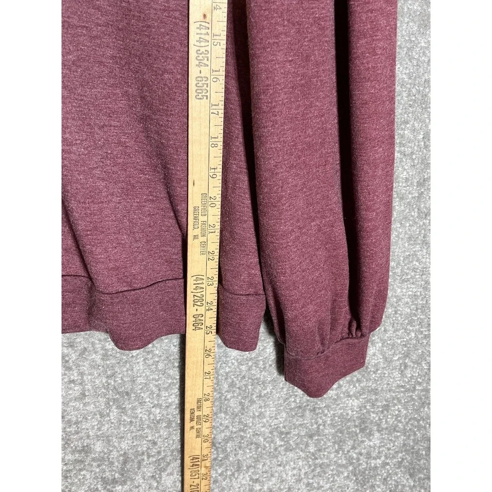 Knox Rose Top Womens Size Large Maroon Stretch Long Pleated Puff Sleeve Pullover - Picture 6 of 6
